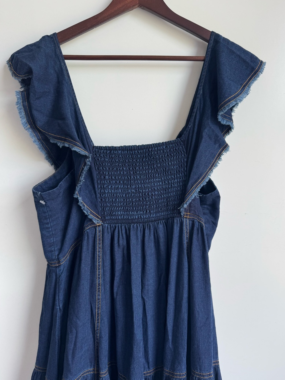 PILCRO sweetheart Flutter Sleeve Denim Button down Maxi Dress 1X tiered milkmaid - Picture 5 of 11